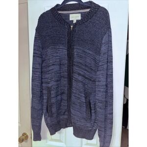 Sun + Stone Men's XXL Decker Cotton Cardigan Sweater Navy Zip Grandpa Pockets